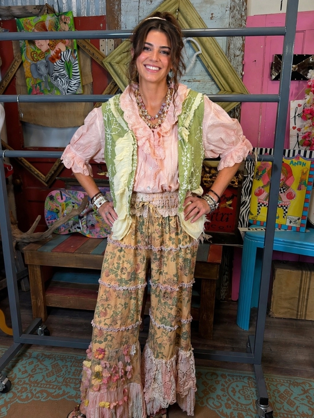 #1545 A Rare Bird Lacy Bloom Rhapsody Pants - Picture 2 of 2